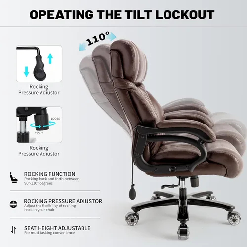 Miniatura 5 de Sillas de oficina grandes y altas de 600 libras para personas pesadas, silla de oficina ejecutiva resistente con asiento extra ancho y soporte