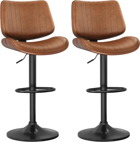 Miniatura 37 de YaFiti Adjustable Bar Stools, Modern Swivel PU Leather Counter Height Chairs with Backrest, Armless Kitchen Island Stools, Black 1 PCS