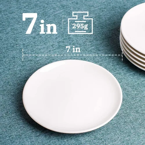 Miniatura 2 de DELLING Juego de Platos de Aperitivo de 7 Pulgadas, Platos de Postre/Ensalada de Cerámica Blanca - Platos Pequeños Redondos para Servir de Snacks