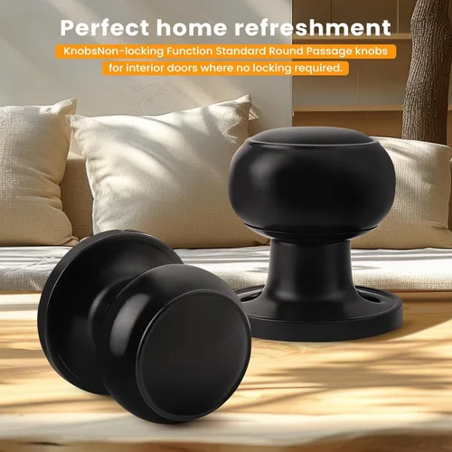 Miniatura 4 de Gobrico Paquete de 3 pomos para puerta interior, color negro, redondo, pomo para puerta de armario, para pasillo, cocina, función de paso, cerradura