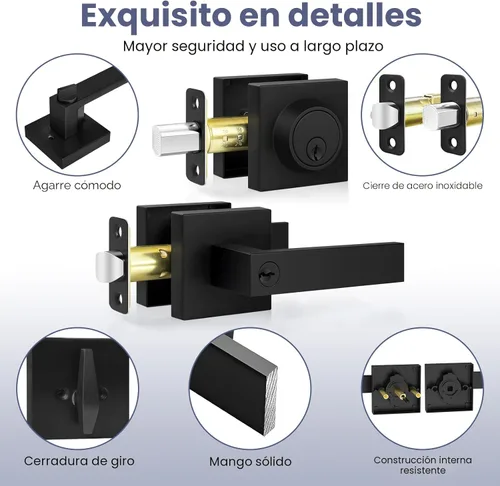 Miniatura 4 de Estmoon Cerraduras de puerta para puerta delantera, manija de puerta exterior negro mate y cerradura de cerrojo de un solo cilindro, manija