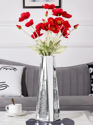 Miniatura 4 de SHYFOY Jarrón de flores con espejo de diamante triturado para decoración del hogar, cristal plateado, jarrón decorativo de espejo impresionante