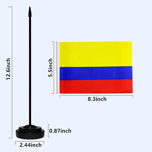 Miniatura 3 de Juego de banderas colombianas de lujo para escritorio de Colombia, pequeñas banderas de escritorio colombianas en miniatura con poste sólido, base