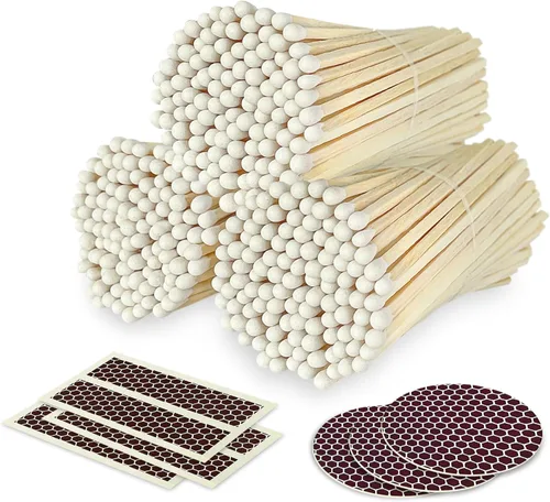 Cerillas blancas de 4 pulgadas + calcomanías de golpeador incluidas | 300 fósforos decorativos de seguridad de punta blanca con clase | Cerillas