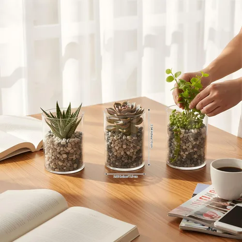 Miniatura 3 de meekoo Juego de 3 jarrones de acrílico para flores en cilindros redondos decorativos de 3 x 4 pulgadas, jarrón de acrílico resistente a los golpes