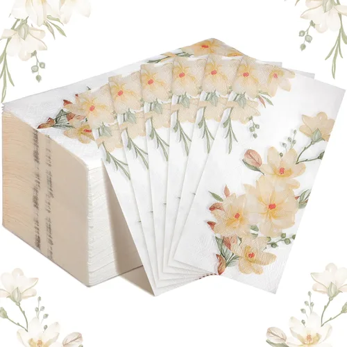 Hotop 120 toallas de mano desechables florales para baño, 2 capas, bohemias, servilletas de papel de primavera para invitados de baño, servilletas