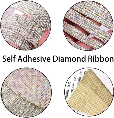 Miniatura 2 de 3 rollos de cinta autoadhesiva de diamantes de imitación de 3 yardas con diamantes de imitación de 0.079 pulgadas (0.079 in) para manualidades