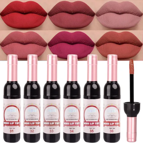 Miniatura 8 de evpct Tinte de Labios Mancha de Vino Juego de 6 Colores de Larga Duración Impermeable, Rosa cálido neutro Marrón nude Arándano profundo Malva rosa