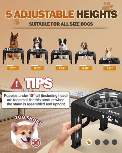 Miniatura 2 de Jovrun Cuencos Elevados para Perros, Comedero para Perros con Platos de Acero Inoxidable y Cuenco de Alimentación Lenta, Soporte Elevado Ajustable