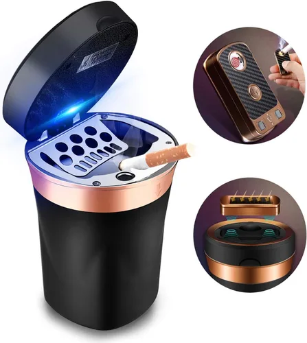 Cenicero de automóvil, cenicero automático cigarro encendedor electrónico de cigarrillos desmontable, alimentado por energía solar/recargable por