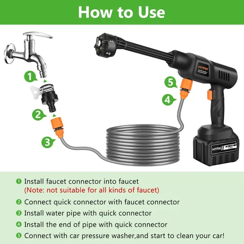 Miniatura 2 de Conector de grifo para uso de lavadora a presión portátil inalámbrica, grifo que proporciona agua para limpieza de piso, pared y valla de coche
