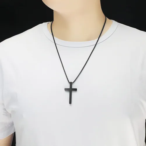 Miniatura 5 de ZRAY Collar de cruz para hombre inspirador versículo bíblico colgante de cruz de acero inoxidable cadena de cruz de 22 + 2 pulgadas, joyería