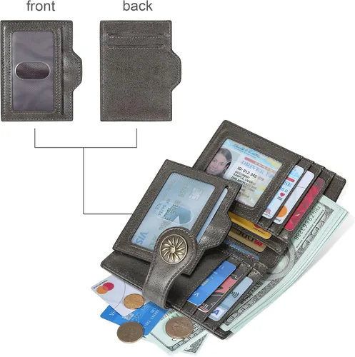 Miniatura 4 de Travelambo Rfid Wallet Mujeres Cuero Bifold Compacto Pequeña Cartera para Mujeres, Gris (Deep Grey), Moda
