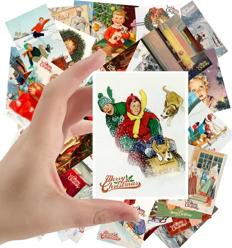Miniatura 11 de Calcomanías grandes, 24 piezas (2.5 x 3.5 pulgadas cada una) preciosas escenas navideñas de paisajes nevados, postales de Navidad vintage, tarjetas