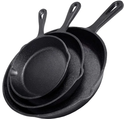 Miniatura 5 de Juego de sartenes de hierro fundido de 3 piezas, sartenes resistentes de 12 pulgadas, 10 pulgadas, 8 pulgadas, juego de utensilios de cocina
