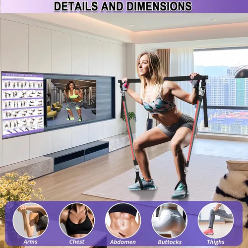 Miniatura 2 de Goocrun Kit de Barra de Pilates Portátil con Bandas de Resistencia para Hombres y Mujeres - 3 Juegos de Bandas de Resistencia para Ejercicio