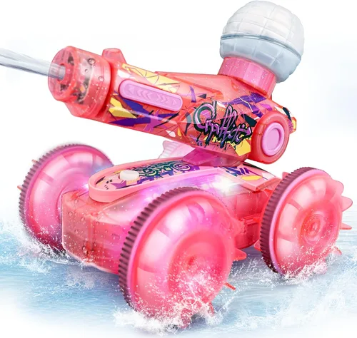Miniatura 7 de BEZGAR Juguetes de piscina para niños, auto anfibio a control remoto para edades de 6 a 8 años, auto de acrobacias a control remoto con pistola