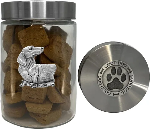 Miniatura 35 de Heritage Pewter Basset Hound Good Dog Treat Jar – Tarro de golosinas de 34 onzas con tapa hermética a rosca Regalo para propietarios de Basset
