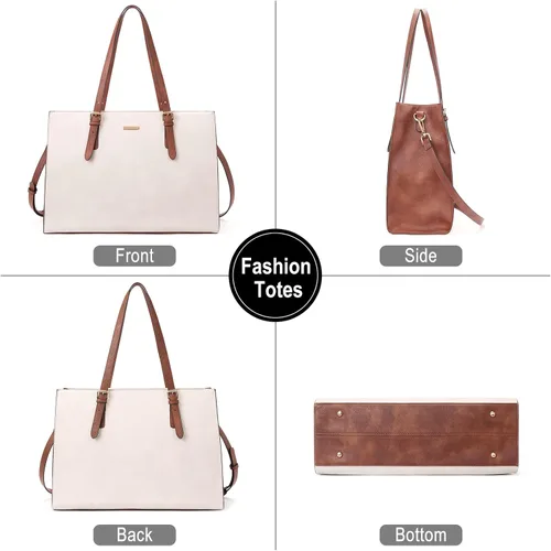 Miniatura 6 de CLUCI Bolsa de cuero para laptop de 15.6 pulgadas, maletín para mujer, bolso de hombro grande para oficina, escuela, viajes