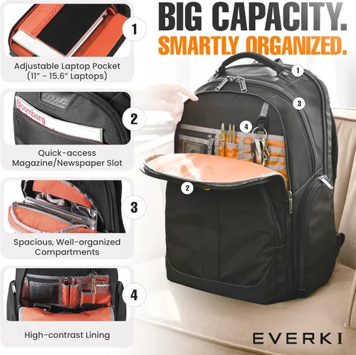 Miniatura 4 de Mochila EVERKI Atlas para Laptop de Negocios - Mochila para Mujeres o Hombres para el Trabajo, Negro