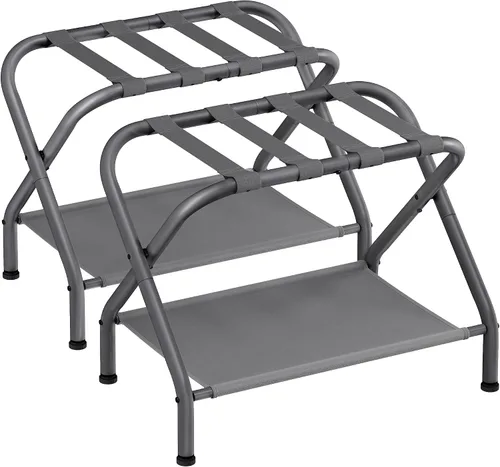 Miniatura 12 de SONGMICS Portaequipajes para habitación de invitados, juego de 2 soportes para maleta, marco de acero plegable, para hotel, dormitorio, soporta Negro