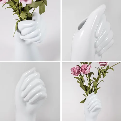 Miniatura 3 de Jarrón de mano de cerámica de cuerpo humano, con forma de brazo, pequeño jarrón moderno estético decorativo de cerámica blanca para decoración