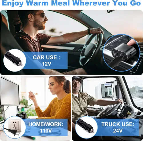 Miniatura 6 de RIKDOKEN Fiambrera eléctrica de calor más rápido de 60 W para automóvil, camión, trabajo, hogar, calentador de alimentos portátil de 12 V, 24 V, 110