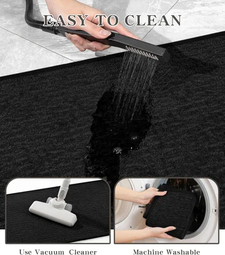 Miniatura 6 de Chakme Juego de 2 alfombras de baño ultrafinas, absorbentes, antideslizantes, lavables a máquina, color negro, 17 x 24 pulgadas / 17 x 30 pulgadas