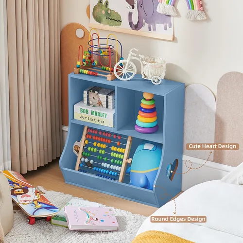 Miniatura 4 de Lerliuo Estantería y organizador de almacenamiento para bebés y niños pequeños, gabinete y librero para niños, estante de madera con 3 Azul