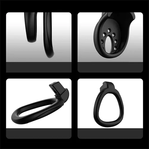 Miniatura 2 de Jaula de castidad masculina con 3 tamaños de anillos y llave, jaula impermeable para pene ligero, jaula de pene negro, jaula de pene para adultos
