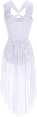 Miniatura 3 de AFAVOM Vestido de baile con lentejuelas para mujer, con tirantes cruzados, falda de malla fluida, disfraz de baile contemporáneo