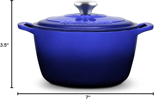 Miniatura 10 de ROSSALLINI Olla Holandesa de Hierro Fundido Esmaltada con Firma, Olla de Servir Antiadherente con Tapa de Cierre Hermético para Asado Perfecto, Azul