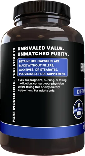 Miniatura 3 de PURE ORIGINAL INGREDIENTS Betaína HCL (365 cápsulas) sin magnesio o rellenos de arroz, siempre puro, verificado por laboratorio