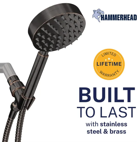 Miniatura 2 de HammerHead Showers® Cabezal de Ducha de Mano de Metal Sólido de BAJO FLUJO con Manguera y Soporte de Latón - BRONCE ACEITADO - Cabezal de Ducha