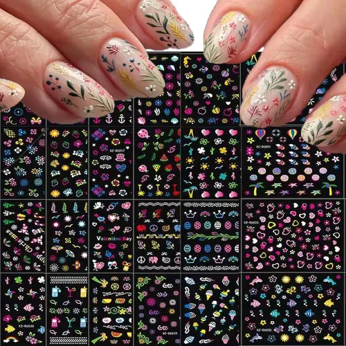 Miniatura 8 de Calcomanías de Arte de Uñas de Flores, Calcomanías de Uñas de Flores Blancas Suministros de Arte de Uñas 3D Encaje Retro Hoja de Flor Enredadera
