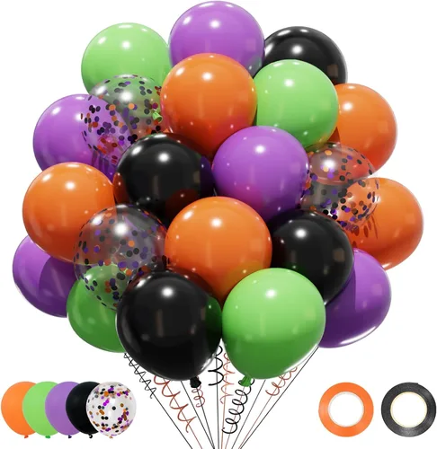 Miniatura 14 de Patimate Juego de globos de confeti negro y dorado, kit de 50 piezas de globos de látex de confeti metálico dorado negro y blanco de 12 pulgadas