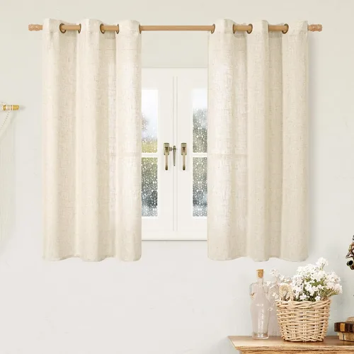 Miniatura 27 de LAMIT Cortinas de lino sintético para dormitorio, paneles filtrantes de luz, cortinas de lino con protección de privacidad con ojales para ventanas