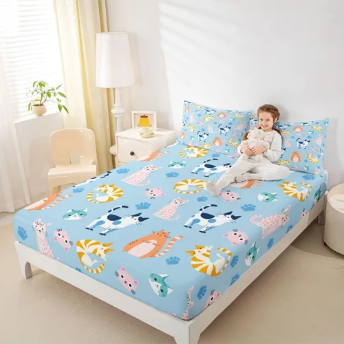 Miniatura 7 de Feelyou Juego de ropa de cama de tamaño individual con diseño de gato colorido para niños, adolescentes y niñas, decoración de habitación de gato