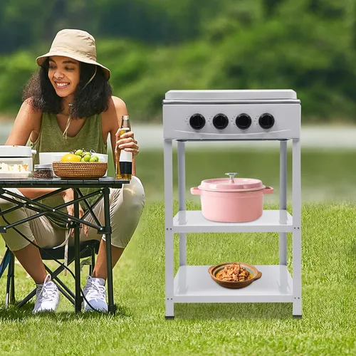 Miniatura 2 de Estufa de gas de 4 quemadores, estufa portátil para exteriores con soporte de almacenamiento extraíble para camping, picnic, hogar, autocaravana