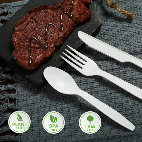 Miniatura 6 de Cuchara compostable, 100 cubiertos biodegradables para fiestas, grandes utensilios desechables ecológicos, duraderos y resistentes al calor
