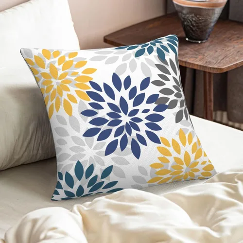 Miniatura 6 de Fundas de almohada azul marino y amarillo de 18 x 18 pulgadas, color verde azulado y gris, funda de almohada moderna con flores de dalia, 2 piezas