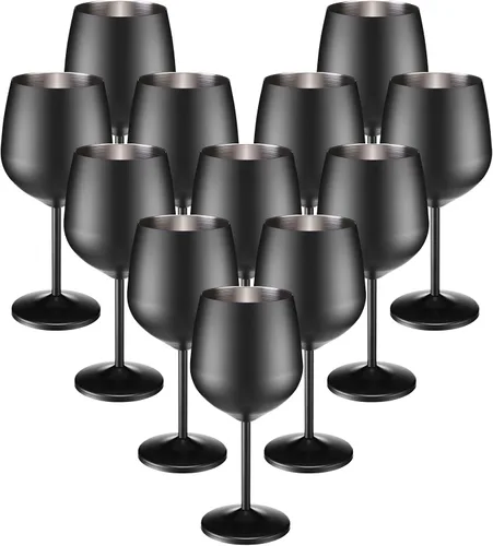 Miniatura 10 de Zopeal Juego de 2 copas de vino de acero inoxidable de 18 onzas, copas de vino irrompibles de metal para acampar al aire libre, viajes, picnic, Negro