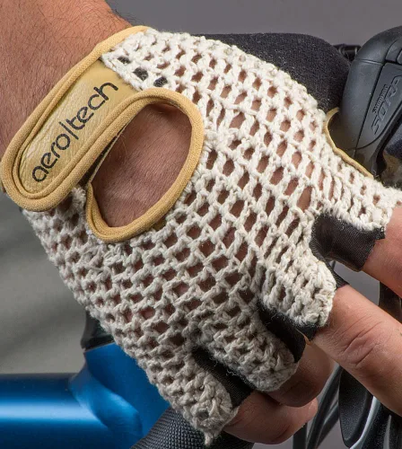 Miniatura 2 de AEROTECHDESIGNS Guantes de ciclismo de ganchillo Palmas acolchadas de gel extra gruesas Cuero natural y algodón