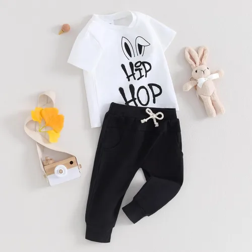 Miniatura 3 de Ledy Champswiin Trajes de Pascua para bebé, camiseta de manga corta con letras, tops y pantalones deportivos para niños pequeños, ropa de primavera
