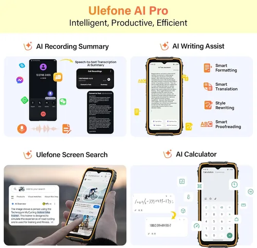 Miniatura 10 de Ulefone Rugking 4 Pro 8+128GB 6.56" HD+ 120Hz pantalla, batería 10000mAh, cámara principal de 48MP Android 15 OS desbloqueado Smartphone-Negro