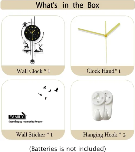 Miniatura 7 de FLEBLE Reloj de pared grande y moderno con péndulo, reloj decorativo de cuarzo silencioso a pilas para sala de estar, cocina, dormitorio, oficina