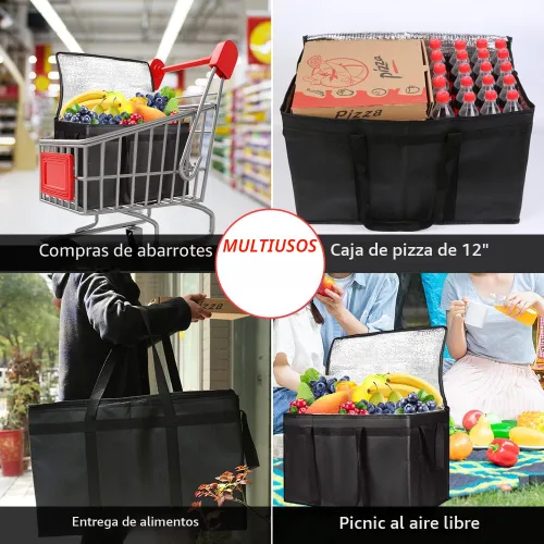 Miniatura 3 de Paquete de 1 bolsa aislada para entrega de alimentos con parte inferior dura, calentadores de alimentos comerciales XXXL para conductores de Negro