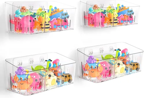 Miniatura 10 de Lysam Almacenamiento de juguetes de baño, 2 paquetes, soporte grande para juguetes de baño con 3 compartimentos, organizador de juguetes de bañera