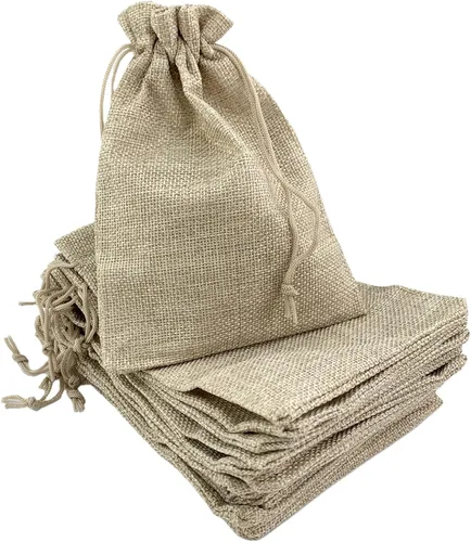 Miniatura 44 de Palmhomee Paquete de 20 bolsas de regalo de arpillera con cordón, bolsas de joyería de lino, bolsas de yute de boda para joyas y bolsas