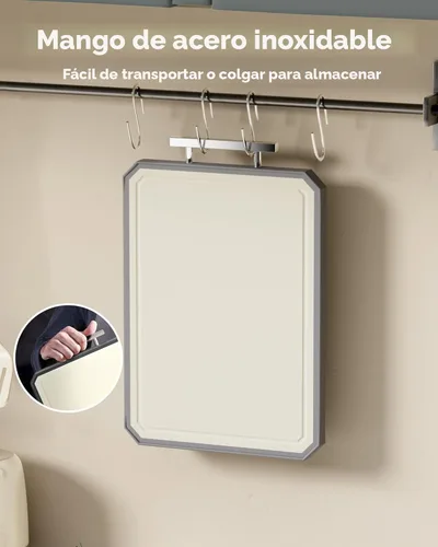 Miniatura 5 de Tabla de cortar extragrande, juego de tablas de cortar de acero inoxidable de doble cara para cocina, acero inoxidable/paja de trigo pp, tabla